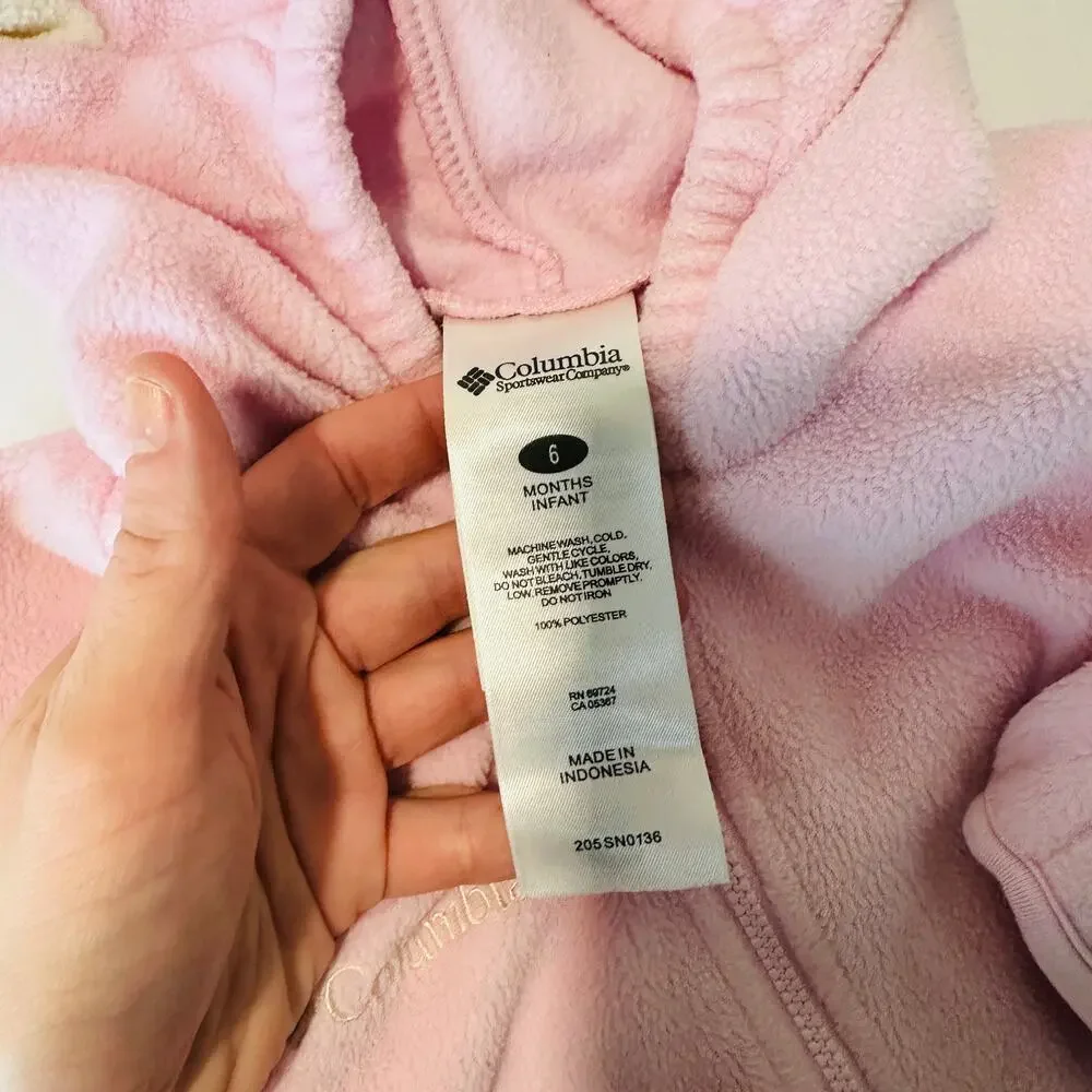 Columbia Pink Winter Zip Up Winter Fleece Bunting w/ Sock Hat Tassel Sz 6 mo